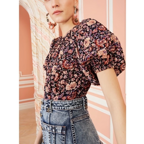 NWOT Ulla Johnson Puff-Sleeve Floral Evie Blouse - Picture 3 of 5